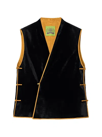Shanghai Tang Lucky Egg Reversible Silk Vest In Black
