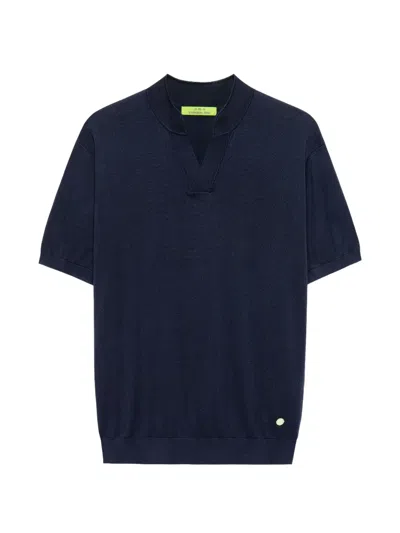 Shanghai Tang Mandarin Contrast-stitch Silk T-shirt In Blue