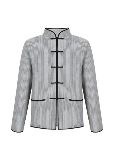Shanghai Tang Mandarin-collar Ribbed Cardigan In Gray