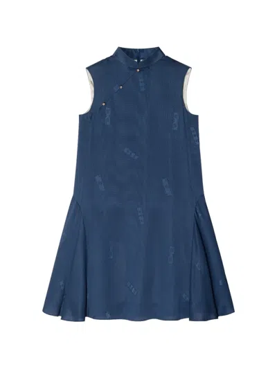 Shanghai Tang Mandarin-collar Silk Mini Dress In Blue