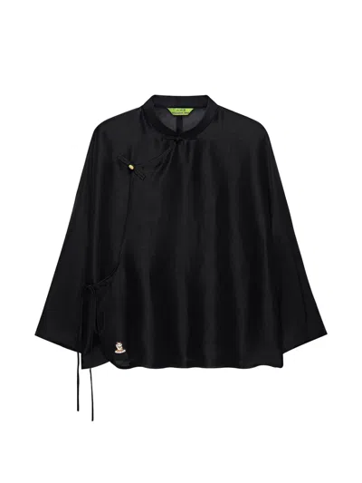 Shanghai Tang Meow Meow Cape Blouse In Black