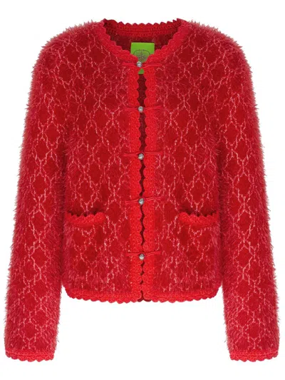 Shanghai Tang Metallic-effect Tweed Cardigan In Rot
