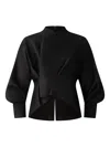 Shanghai Tang Mock-neck Balloon-sleeve Top In Black
