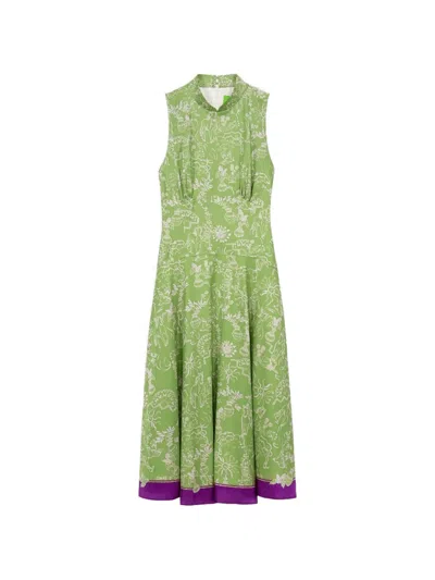 Shanghai Tang Mulberry Silk Midi Dress In Green