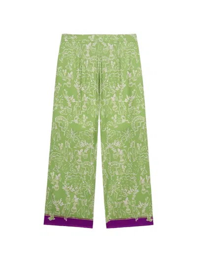 Shanghai Tang Mulberry Silk Palazzo Pants In Green