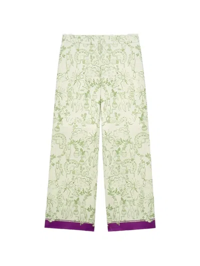 Shanghai Tang Mulberry Silk Palazzo Pants In Green
