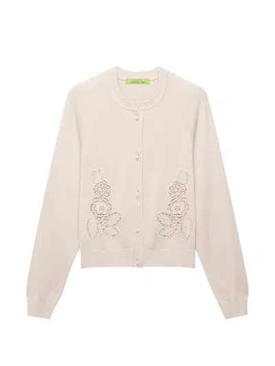 Shanghai Tang Openwork Floral-appliqué Cardigan In Neutral