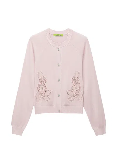 Shanghai Tang Openwork Floral-embroidered Cardigan In Pink
