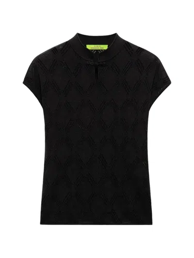 Shanghai Tang Openwork-knit Silk Top In Black