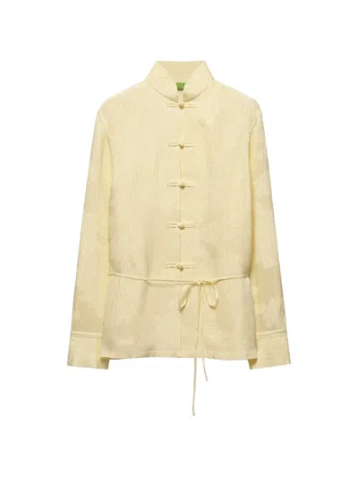 Shanghai Tang Patterned-jacquard Belted Shirt In Neutral