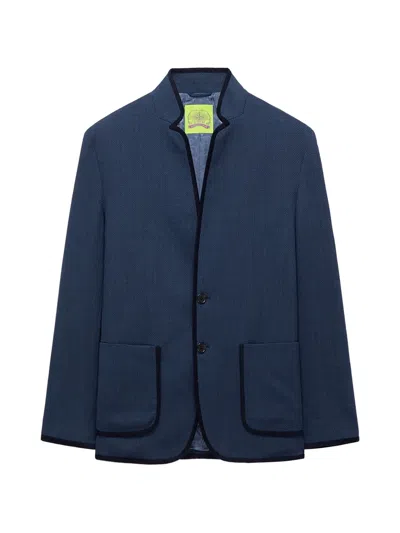 Shanghai Tang Piped-trim Two-button Blazer In Blue