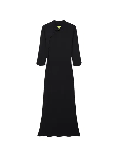 Shanghai Tang Prosperity Frog-fastening Knitted Maxi Dress In Black