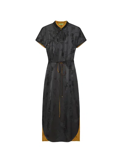 Shanghai Tang Prosperity Qipao Silk Dress In Black