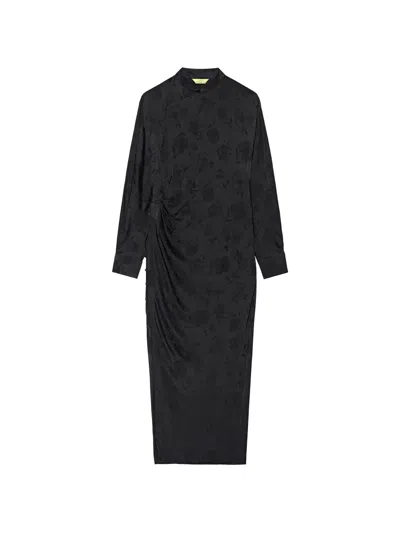 Shanghai Tang Qipao Floral-jacquard Midi Dress In Black