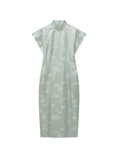 Shanghai Tang Qipao Floral-jacquard Midi Dress In Green