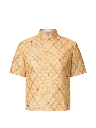 Shanghai Tang Qipao Latticework Embellished Top In Neutral