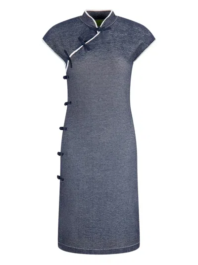 Shanghai Tang Qipao Midi Dress In Blue