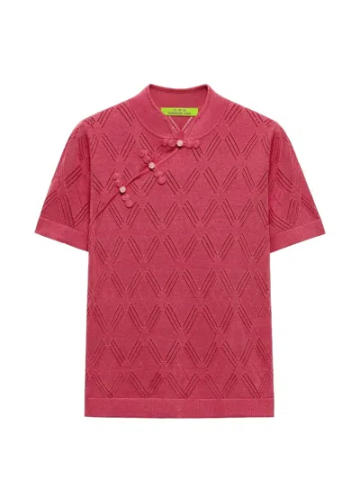 Shanghai Tang Qipao Openwork-knit Top In Pink