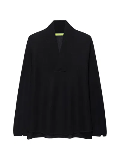 Shanghai Tang Quiet Fortune Shawl-collar Jacquard-logo Sweater In Black