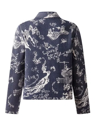 Shanghai Tang Reversible Jacquard Cardigan In Blue