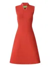 Shanghai Tang Ribbed Mandarin-collar Midi Dress In Red