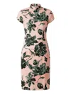 Shanghai Tang Rose-print Mock-neck Midi Dress In Pink