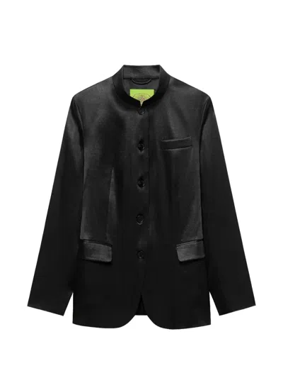 Shanghai Tang Satin Blazer In Black