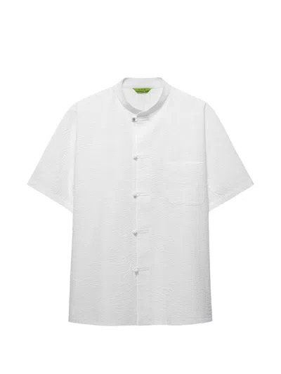 Shanghai Tang Seersucker Frog-fastening Shirt In Black