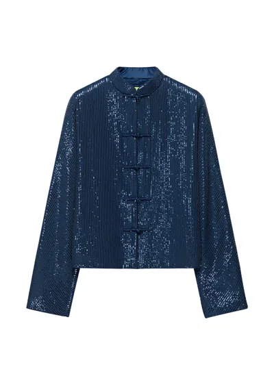 Shanghai Tang Sequin-embellished Cropped Jacket In Blue