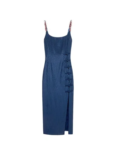 Shanghai Tang Sequin-embellished Frog-fastening Midi Dress In Blue