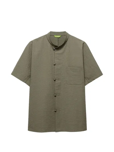 Shanghai Tang Short-sleeve Seersucker Shirt In Green