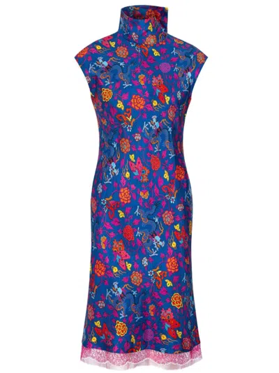 Shanghai Tang Silk Floral-print Dress In Blue