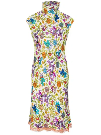 Shanghai Tang Silk Floral-print Dress In White
