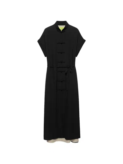 Shanghai Tang Silk Frog-fastening Shirt Dress In Black