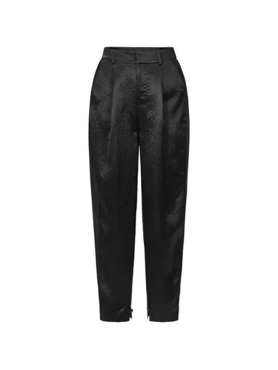 Shanghai Tang Silk-panel Pleated Trousers In Black
