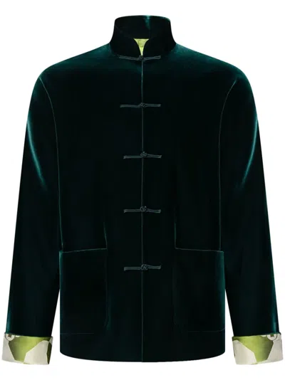 Shanghai Tang Silver Ingot Velvet Jacket In Green