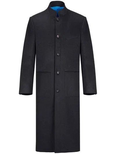 Shanghai Tang Stand-up Collar Long Coat In Black