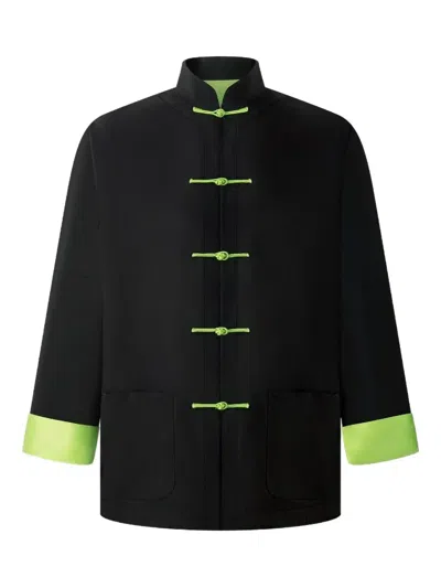 Shanghai Tang Stand-up Collar Silk Jacket In Black