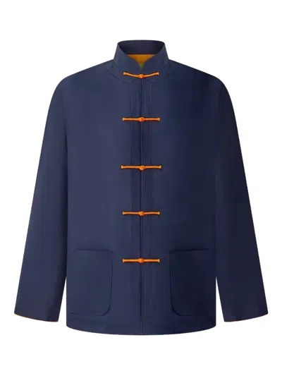 Shanghai Tang Stand-up Collar Silk Jacket In Blue