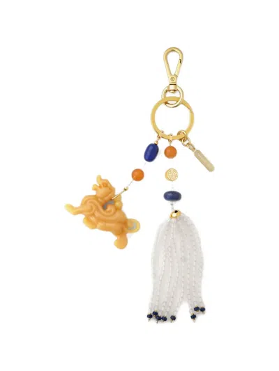 Shanghai Tang Stone Embellished Keyring In White