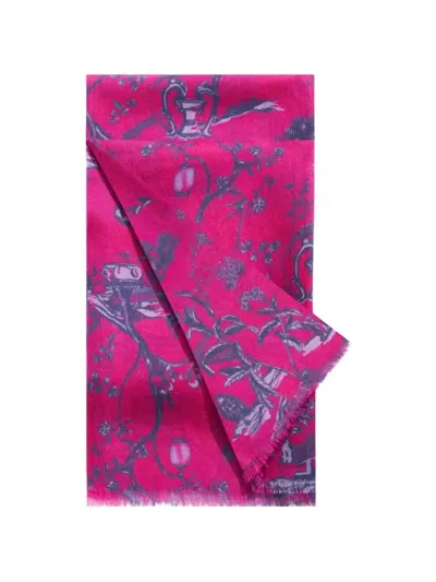 Shanghai Tang Tang Floral Frayed Scarf In Pink