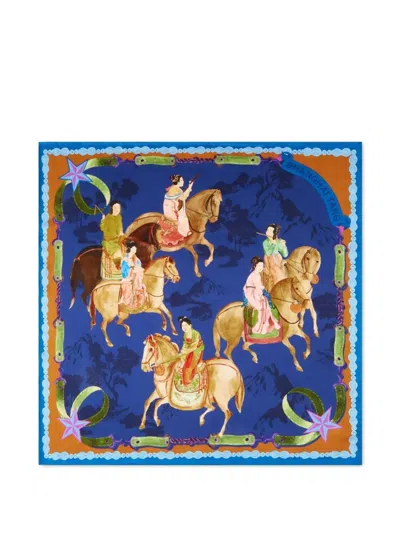 Shanghai Tang Tang Foulard Star Silk Scarf In Blue