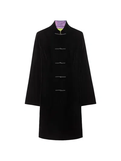 Shanghai Tang Tang Frog-fastening Coat In Black