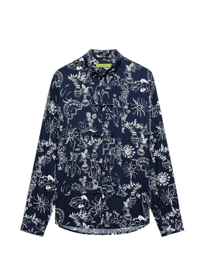 Shanghai Tang Tang Graphic-print Jacquard Shirt In Blue
