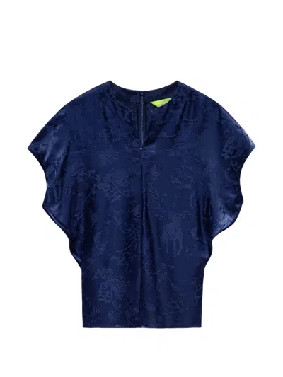 Shanghai Tang Tang Jacquard Batwing-sleeve Top In Blue