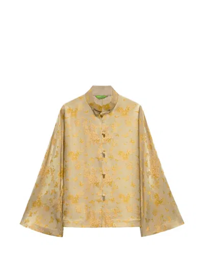 Shanghai Tang Tang Jacquard Silk Blouse In Brown