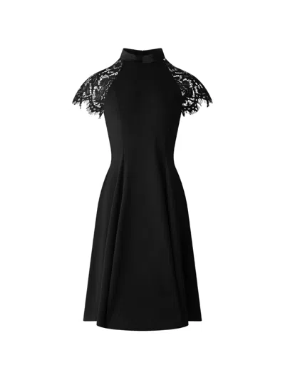 Shanghai Tang Tang Lace-sleeves Mini Dress In Black
