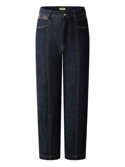 Shanghai Tang Tang Leather-patch Jeans In Blue