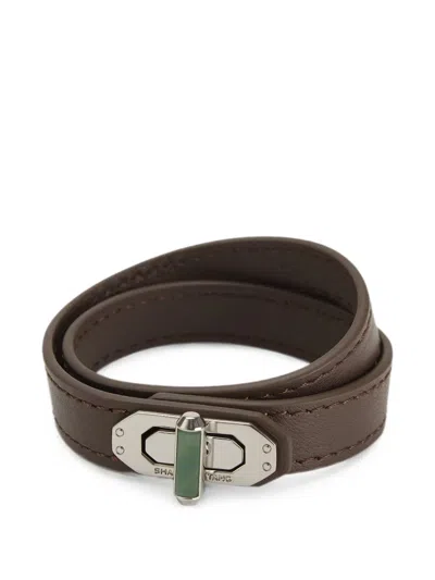 Shanghai Tang Tang Locket Jade Leather Bracelet In Brown