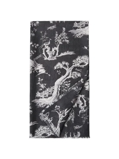 Shanghai Tang Tang Printed Scarf In Black